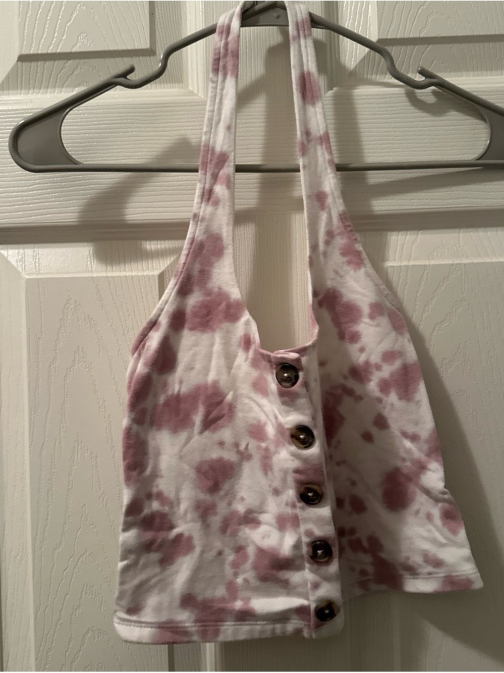 Aeropostale Pink and White Tie-Dye Halter Button Crop Top